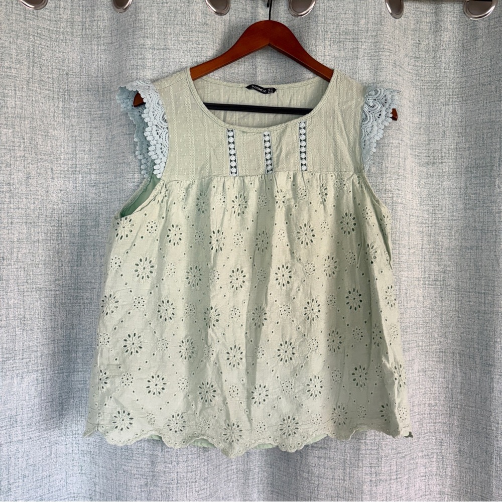 BloomChic Mint Green Eyelet Lace Sleeveless Blouse – Size US 12
